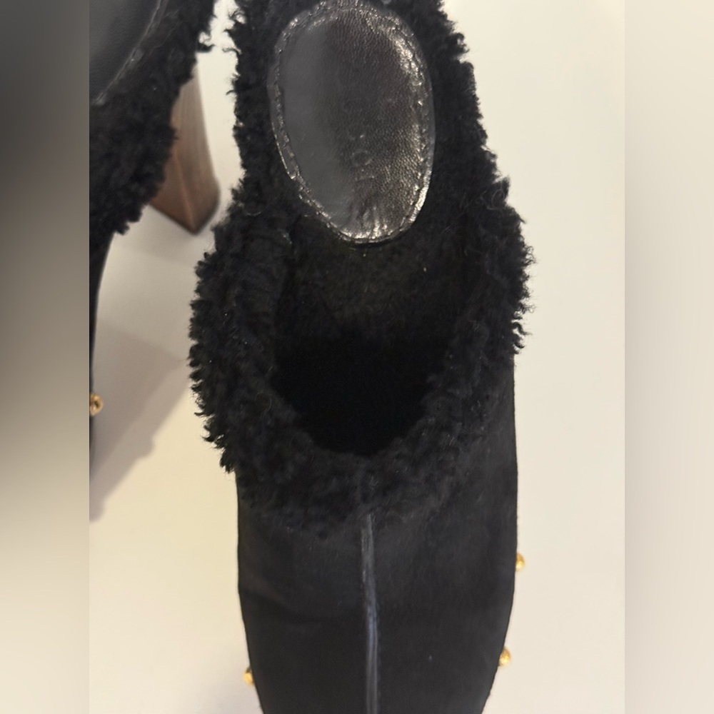 Gucci black suede high heel mules with shearling lining EUC - Picture 13 of 14